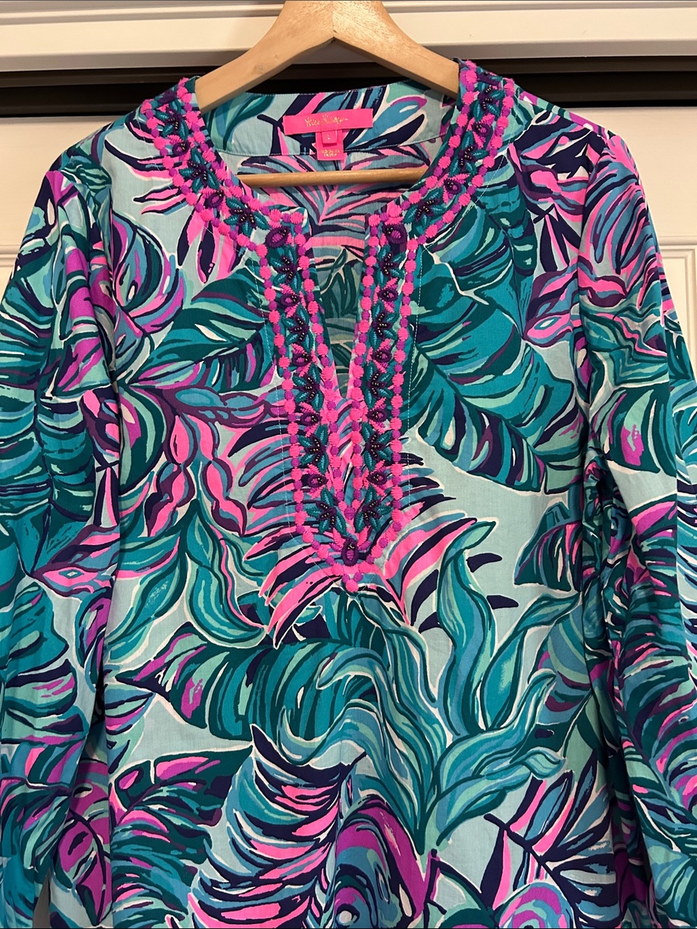 Lilly Pulitzer "Seasalt Blue Don't Wanna Leaf" Size Large - Picture 2 of 12